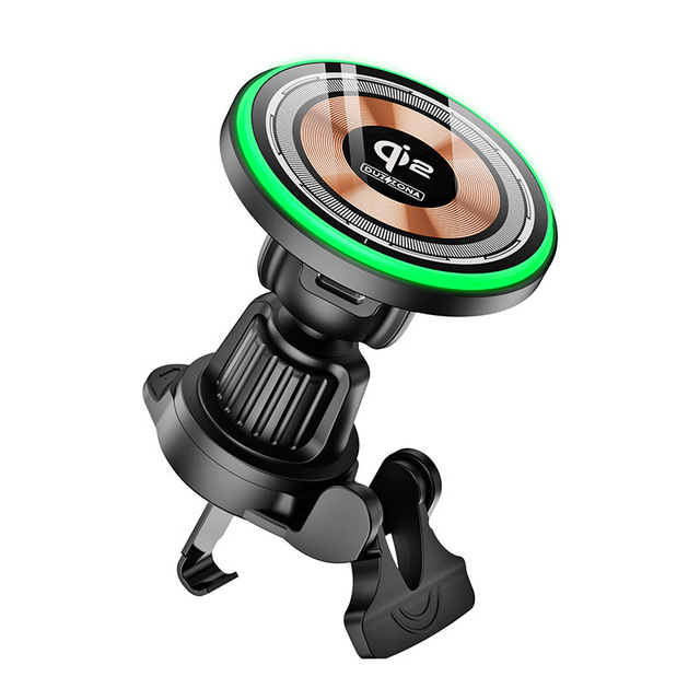 Qi2 Magnetic Car Wireless Charger for iPhone 15W Fast Charge Mobile Phone Bracket Holder with Breathing Light