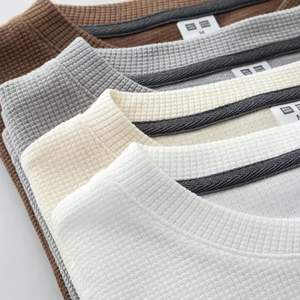 Maglietta a Maniche Lunghe in Cotone 100% di Alta Qualità, Tessuto Waffle, Pesante, Tinta Unita, Moda Uomo, Vendita all'Ingrosso - Product Image 1