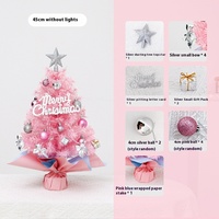 Tisch-Weihnachtsbaum in Rosa mit Ornamenten und LED-Beleuchtung, Vorgefertigter Kleiner Desktop-Weihnachtsbaum für Heimdekoration