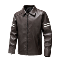 Blouson de moto en cuir de haute qualité pour la course, noir/rouge/marron, avec fermeture éclair, col montant, sans poches