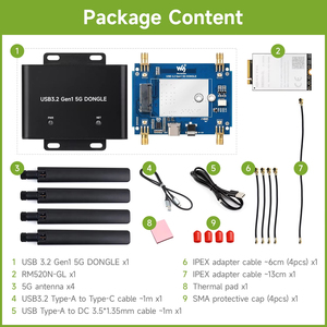 Carte d'extension Waveshare 5G DONGLE, Port USB 3.2, Boîtier en alliage d'aluminium, prend en charge les modèles SIMCom / Fibocom 5G M.2 K658 - Product Image 6