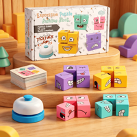 Bloques de Construcción de Cubos que Cambian de Expresión Facial para Niños, Juguete de Madera para Combinar Emociones y Jugar a la Batalla