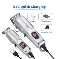 Kit de Corte de Pelo Eléctrico Premium Barber Silver, Recortadora de Pelo, Mango de Plástico, Batería de 1200 mAh, 6500 rpm, Carga USB