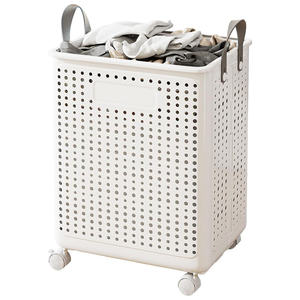 Panier à linge pliable 50L/60L en plastique écologique et durable, design respirant, style moderne, roues universelles pour salle de bain - Product Image 1