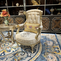 Chaise décontractée en bois massif de style français, chaise décontractée européenne de luxe avec tissus sculptés, adaptée aux villas de luxe et aux hauts de gamme