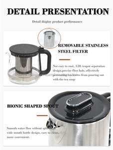 Phụ kiện nhà bếp thép không gỉ samovar Thổ Nhĩ Kỳ máy pha trà 2.0L + 1.1L hai lớp ấm đun nước điện với kính ấm trà - Product Image 5