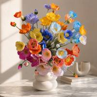 Fleur artificielle de pavot à 4 têtes, toucher réel, en tissu hydratant, pour mur floral, cadeaux d'Halloween et de la Saint-Valentin, haute qualité