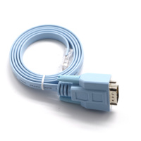 Kabel Serial RS232 OEM/ODM DB9 9 Pin ke RJ45 8P8C Biru Pipih untuk Konsol, Router, Switch, dan PLC Cisco