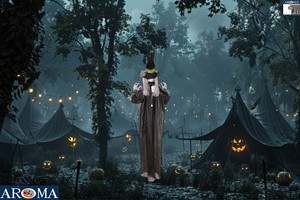 AROMA Sorcière parlante suspendue pour Halloween avec bouche mobile, son et yeux clignotants pour effrayer les invités, sorcière animée - Product Image 3