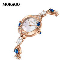 Jam Tangan Wanita Quartz Terlaris - Desain Canggih Tali Akrilik Kristal Tahan Air 30M Casing Tembaga 9mm