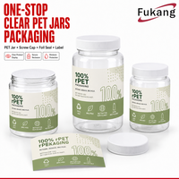 Bocaux de nutrition sportive en RPET transparent personnalisés, emballage facile à ouvrir, à large ouverture, recyclables, service de fabrication sur mesure, fourniture d'emballages de bocaux avec couvercles.