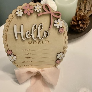 Daisy Hello annuncio di nascita del mondo del nome del bambino segnano le statistiche di nascita del nome del bambino foto del neonato annuncio di nascita in ospedale rustico - Product Image 3