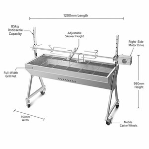 Barbecue vertical professionnel moderne en acier inoxydable avec rôtissoire, machine à charbon de bois commerciale haut de gamme pour rôtir porc et agneau en extérieur - Product Image 2