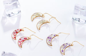 Anting-anting bulan bunga kering Resin Korea anting-anting perhiasan wanita berlapis emas baja tahan karat - Product Image 4