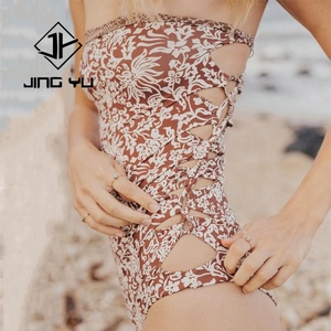 Maillot de bain une pièce en nylon recyclé personnalisé, imprimé bohème, de haute qualité, avec bretelles latérales, OEM - Product Image 1