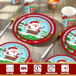 Juego de Platos y Vasos de Papel con Diseño de Papá Noel y Reno Navideños, Decoración de Mantel para 10 Personas para las Fiestas de Invierno - Product Image 1