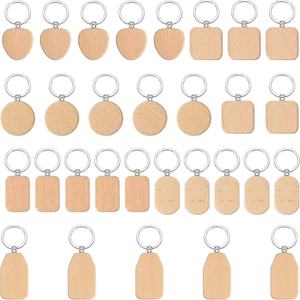 Porte-clés en bois de formes variées 40x40x7 à 80x27x7mm Gravure laser Cadeau créatif - Product Image 3