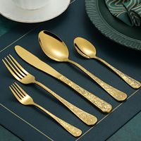 Ensemble de couverts en acier inoxydable martelé et poli sablé, couteaux, cuillères et fourchettes, pour restaurant, mariage, doré