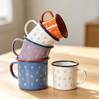 Tasses et mugs en émail personnalisés avec logo floral, style nordique, pour café, thé, vin, boissons, 5cm, 6cm, 7cm, 8cm, 9cm, 10cm