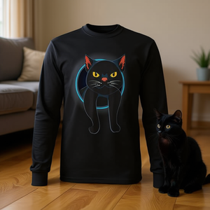 T-shirt a maniche lunghe per amanti dei gatti, design con gatto nero, per proprietari di animali domestici - Product Image 3