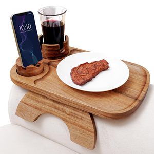 Table d'appoint 3-en-1 en bois d'acacia durable avec supports pour téléphone et tasse, idéale pour salle de bain et garage - Product Image 6