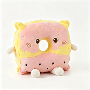 Peluche personnalisée en forme de fromage jaune carré avec petites oreilles d'ours, peluche à deux couches imprimée fromage + jambon rose et pastèque - Product Image 4