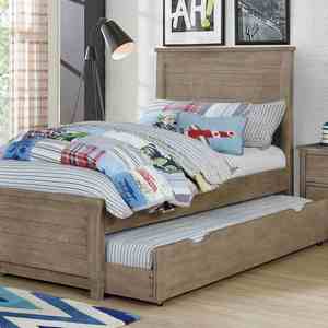 Cama individual con cama nido, 2 mesitas de noche, juego de muebles de dormitorio en gris cálido con acabado de madera, almacenamiento para niños y adolescentes - Product Image 4