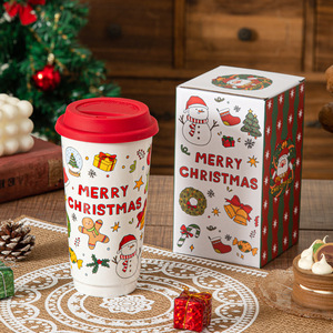 Ready Stock 580ML Christmas Ceramic Tumbler Cup With Silicone Lid Festive Printed <b>Xmas</b> Travel Drinking Cup <b>Gift</b> Box Pack - Product Image 6