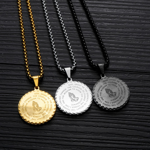 BINSHUO collares de oración de acero inoxidable joyería religiosa moneda verso de la <span class=keywords><strong>Biblia</strong></span> letra oración del Señor mano colgante collar para hombres - Product Image 3