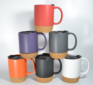 Bulk Matte <b>Ceramic</b> <b>Mug</b> with Cork Base & Plastic <b>Lid</b>, Custom Logo Promotional Coffee Cup <b>for</b> Corporate Gift Hotel Office - Product Image 2