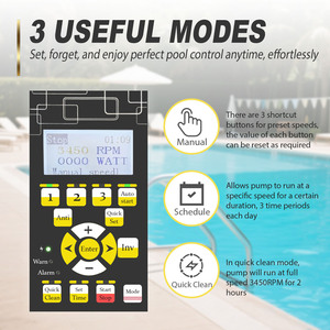 Bomba de Piscina de Velocidad Variable con Inversor Completo de 2.0HP y 230V, Compatible con <span class=keywords><strong>CEC</strong></span> y DOE, Múltiples Frecuencias para Piscinas Elevadas/Enterradas - Product Image 3