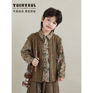 Gilet <span class=keywords><strong>pull</strong></span> à col roulé rétro pour garçons automne nouveau Cardigan tricoté pour enfants beau - Product Image 2