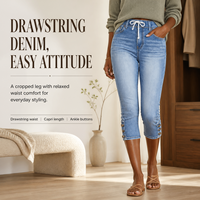 Jean slim respirant en denim délavé clair, taille haute élastique, à lacets, style décontracté pour femme européenne et américaine, collection automne