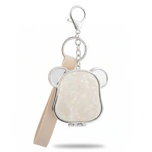 Cute Dog Head Pearl Swirl Acetate <b>Compact</b> <b>Mirror</b> Keychain With Leather Wrist Strap Double Sided Folding Makeup <b>Mirror</b> Wholesale - Product Image 3