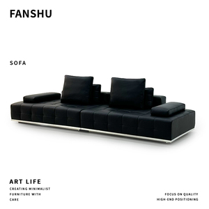 Full Leather Genuine Italian Minimalist Customizable Set Lawrence With <b>Sponge</b> Filling <b>for</b> Living Room 05 Lawrence Genuine L - Product Image 5