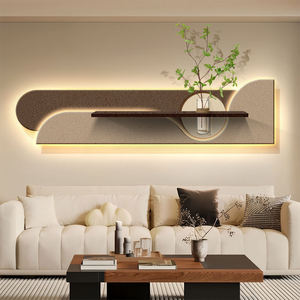 Peinture murale LED 3D en grès avec vase suspendu et plante verte simulée pour décoration de fond de canapé - Product Image 3
