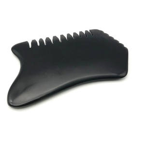 Gua Sha-peine de piedra <span class=keywords><strong>Natural</strong></span> para masaje Facial, piedra de jade, masajeador Facial con logotipo personalizado, color negro - Product Image 3