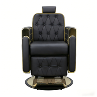 Fauteuil de Barbier Hydraulique Capitonnée Dorée Inclinable Pivotant avec Repose-Pieds Réglable et Base Ronde