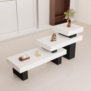 Étagère de présentation blanche moderne à niveaux, banc de rangement pour entrée, table de présentation en bois pour couloir, chambre, salon - Product Image 1