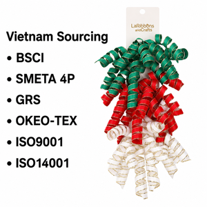 Lazo de Regalo Rizado Navideño, Lazo de Cinta Korker, Fabricante Mayorista, OEM, ODM, Fábrica en Vietnam Auditada por VBSCI, SMETA, GRS, OEKO-TEX - Product Image 1