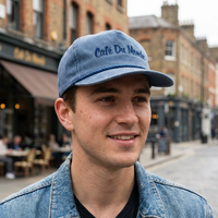 Hoge kwaliteit gestructureerde gewassen navy 5-panel pet met touw, 3D logo borduring, platte klep, verstelbaar, retro, unisex, tropisch bladmotief