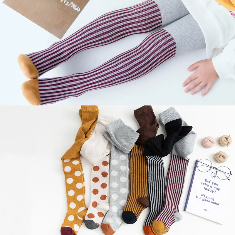 Medias de punto a rayas para niño y niña, medias para niño, ropa de algodón, medias para niño 78005