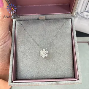 AAA Gems Fine Jewelry Women 14K Gold Cluster Flower Pendant Necklace Lab Created Diamond VVS Synthetic Diamond Necklace