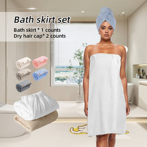 <strong>Women's</strong> Microfiber Spa Wrap Bath <strong>Robe</strong> and <strong>Dry</strong> Hair Shower Cap Soft Absorbent Knitted Towel Set - Product Image 5