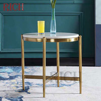 Ensembles de tables basses en marbre contemporaines, ensembles modernes de 3 tables basses rondes, ensemble de tables basses à thé dorées