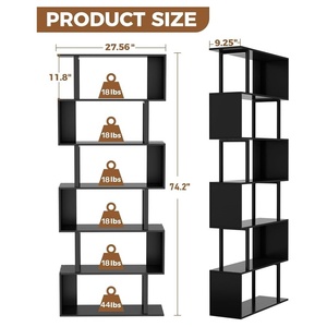 Hiện đại 5 tầng đứng loại kệ sách hình chữ S Tủ sách bằng gỗ với thiết kế hình học dễ dàng cài đặt - Product Image 2