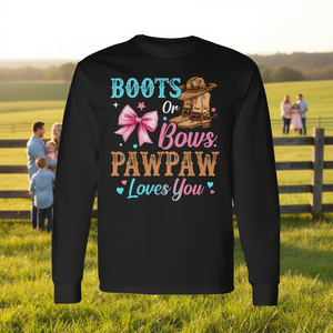 Boots Or Bows Pawpaw Loves You T-shirt à manches longues pour révélation du sexe, chemise familiale - Product Image 3
