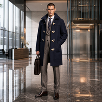 Manteau long élégant pour homme, coupe ajustée, aspect laine, col à revers cranté, boutons en corne, respirant, service OEM/ODM de qualité supérieure