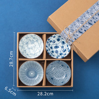 Service de vaisselle en porcelaine bleue et blanche de style japonais avec assiettes et bols, ensemble de vaisselle en céramique, cadeau pour la maison et les restaurants