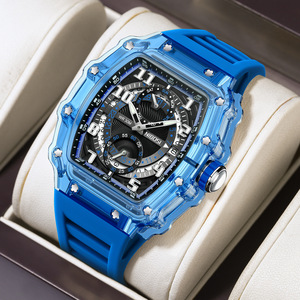 Reloj Deportivo de Lujo para Hombre, Marca de Moda, Forma de Barril, Movimiento de Cuarzo Japonés, Correa de Silicona Luminosa, Resistente al Agua, con Caja - Product Image 1